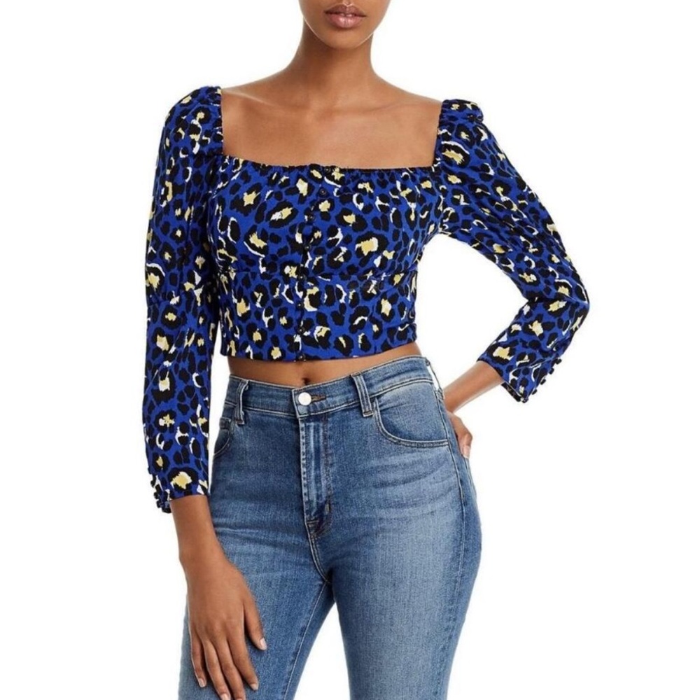 NWT Women’s Leopard Print Top - Blue and Gold